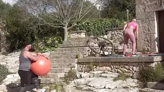 Outdoor the horny blonde Slut gets fucked after her Yoga Session, a horny Threesome cant be missed out either