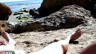 Anal threesome with Stella Johanssen and Nicky Wayne on a beach