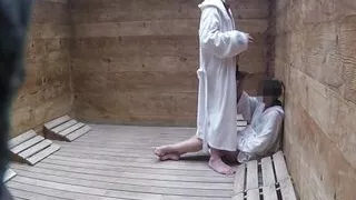 Dick flash - I pull out my cock in front of a teen girl in the public sauna and she helps me cum - Risk of getting caught