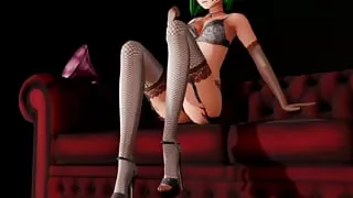 Sitting Footjob in Black Lingerie Yelan - GASLIN - Green Hair Color Edit Smixix