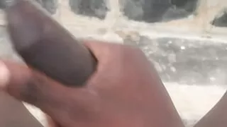 Hard handjob outdoor