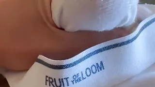 Army soldier customizes some tighty whities for a follower