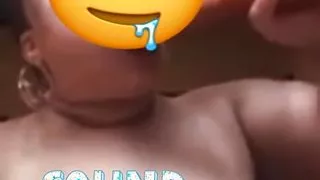 Pig slobbers on sausage