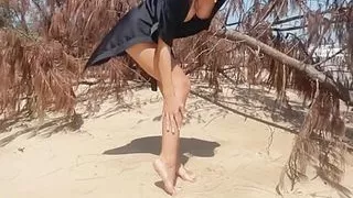 Naked Teen Girl shows Pussy, legs and Feet and Toes, Foot, Leg Fetish on Nudist Beach Public Outdoor