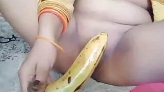 Desi girl masturbating with cock size banana