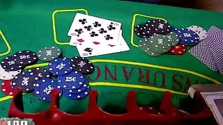 Perfect young brunette Aris Dark paying her poker with her pussy