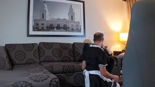 Sissy Maid Worships Mistress Feet and Sucks Strapon