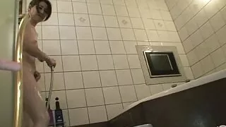 Nobuko wants to clean her petite body before letting her man play with her cunt