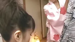 Two horny asian girls invite a guy to drill their hairy tught pussy in threesome