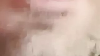 Mouth cum in her own cock