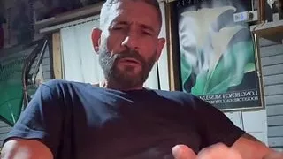 Peeing outside and playing with cock in the mancave