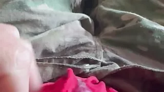 Army soldier Jerking off in uniform and cumming through some red boxer briefs