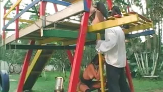 Lusty blond with round ass rides a fat dick during threesome