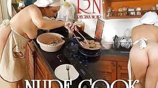 Nudist Housewife Regina Noir Cooks at the Kitchen