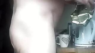 Cock ass stubble+coffee sucking cucumber