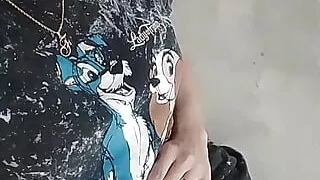 Shemale outdoor double handjob