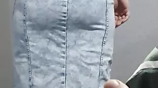 Step mom try on new dress in front of naked step son