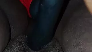 Wet black pussy fucking dildo so wet