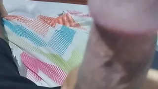 dark-haired boy masturbates after the shower because he got a memory with a horny mature woman