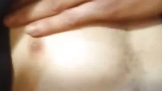 Massage nipple and kissing own mouth