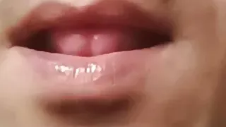 Red Crossdresser lips massage for eating sperm condom