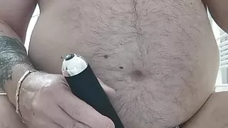 Man in panties masturbates with his vibrator and cums