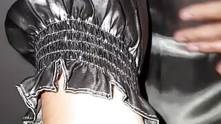 Silver Long Satin Skirt Pissed and Cum Rag