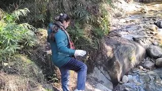 Fuck in forest at waterfall