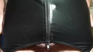 Larex suspenders, nylon stockings & her fat semen