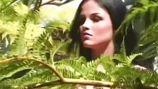 Heavenly beauty in stockings and lingerie has great outdoor sex with her partner