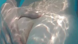 Swimming around naked in a garden pool with teasing