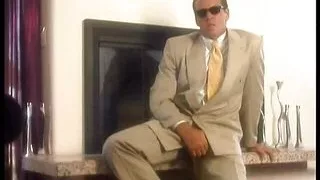 Sexy brunette gets a cumshot on her face after getting her tight twat stretched