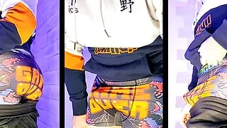 boy in tracksuit shows his underwear ????