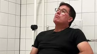 Jerking off in a public restroom at the medical building. Unedited