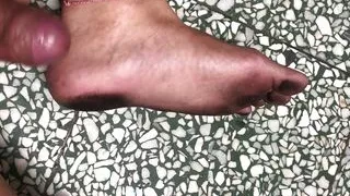 Cum on my Dirty Slave Feet after barefoot all day and training