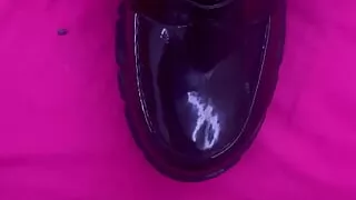 Black patent loafers cummed on