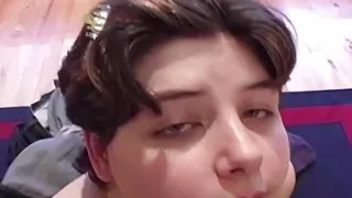 Sweet horny chunky slut gets face full of cum