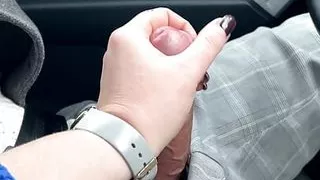 Car Blowjob during daylight driving - sloppy and dirty