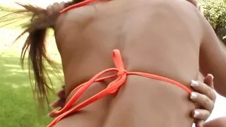 Strapon anal dykes fuck ass and pussy outdoor in 3some