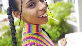 Petite Latina Violeta Grey Loves Lollipops, Sucking & Fucking