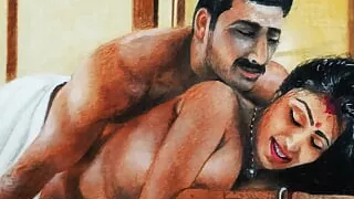 Erotic Art Or Drawing Of a Sexy Bengali Indian Woman having "First Night" Sex with husband