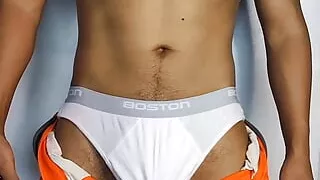 I play with my huge bulge until I moan an orgasm