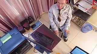 GROW UP LIKE A TOWER. Giant secretary in the office. The manager guy is very surprised by her height. Scene 1