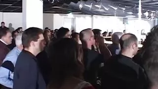 Audience watches with joy as the three sluts receive DP during the foursome on stage