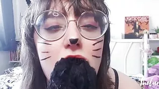 Kitty Stuffs Mouth with Panties and Cums