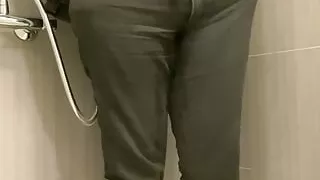 Dressed all in black piss play: pissing on myself and showing underwear