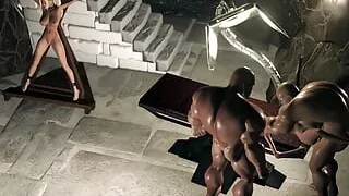 Young confused nerd student girl gets fucked hard by cruel big monsters in the dark dungeon