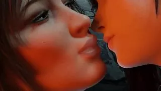 Lara Croft and Tiffa French kiss