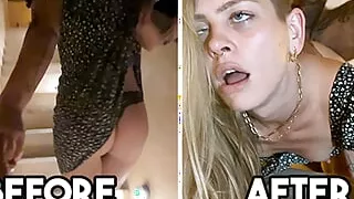 Innocent blonde tinder date fucked until she's messy