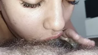 bubbling a lot spit all over the hard cock in a hot and extreme blowjob